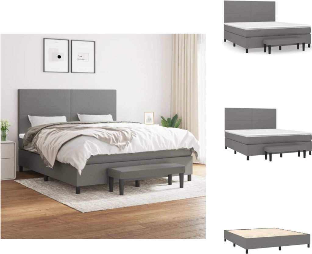 vidaXL Boxspringbett mit Matratze Dunkelgrau 180x200 cm Stoff - Betten & Bettgestelle