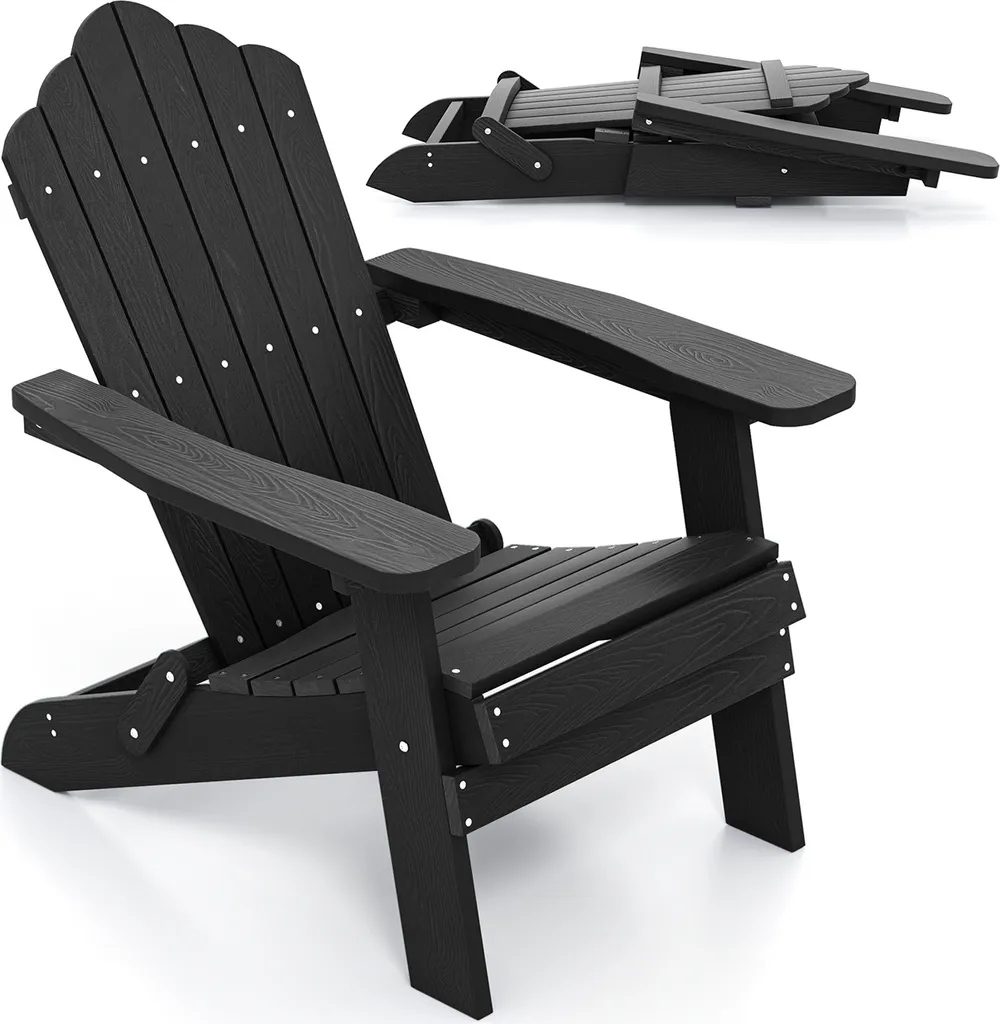 COSTWAY Chaise Adirondack Pliable Noire Résistant Intempéries 180kg