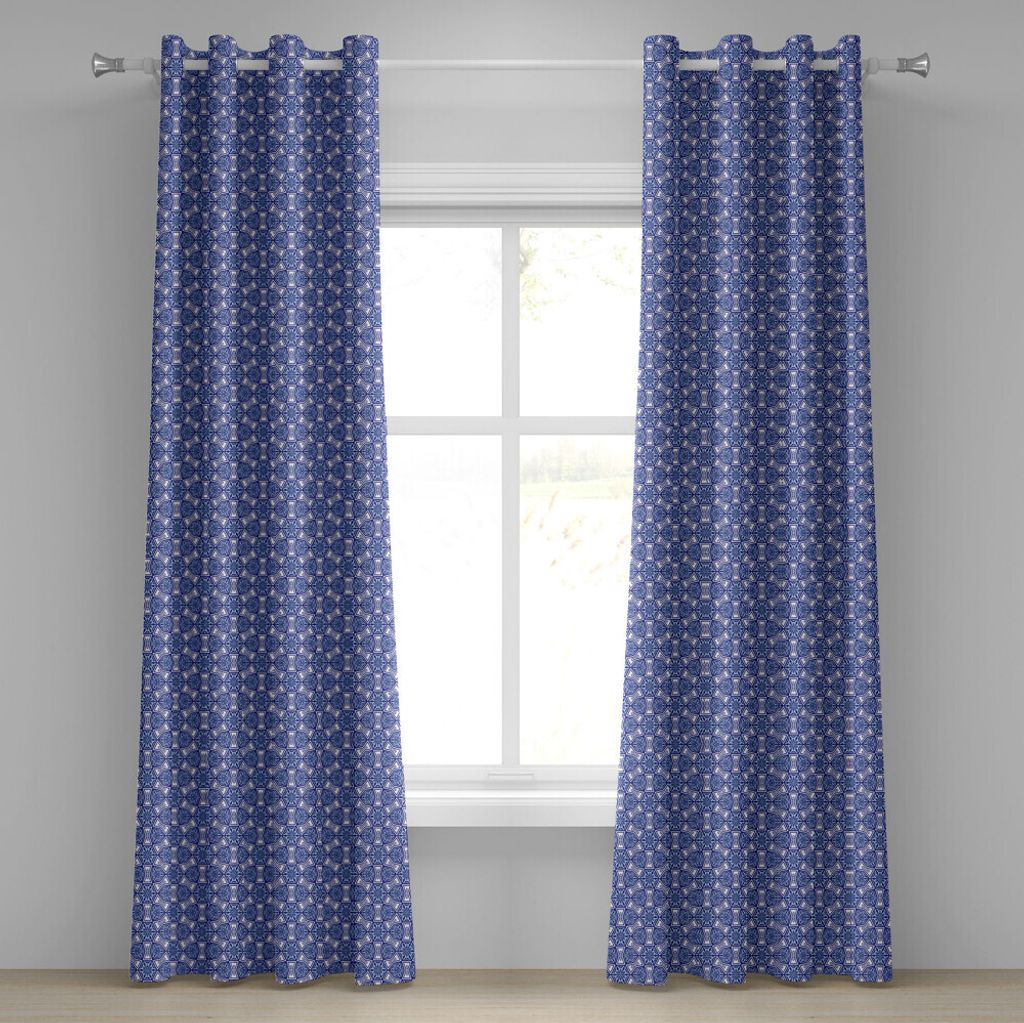 ABAKUHAUS Türkisch-Muster Ösenvorhang, Blau und weiß komplizierte Mosaik inspiriert von arabischer Kunst, Dekorative 2-Panel-Fenstervorhänge, 2...