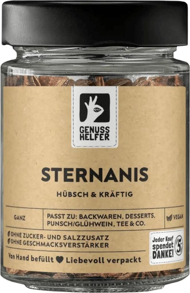 Sternanis, ganz, aromatische Würze für Tee, Glühwein, Punsch und Bowle, 50g im Glas