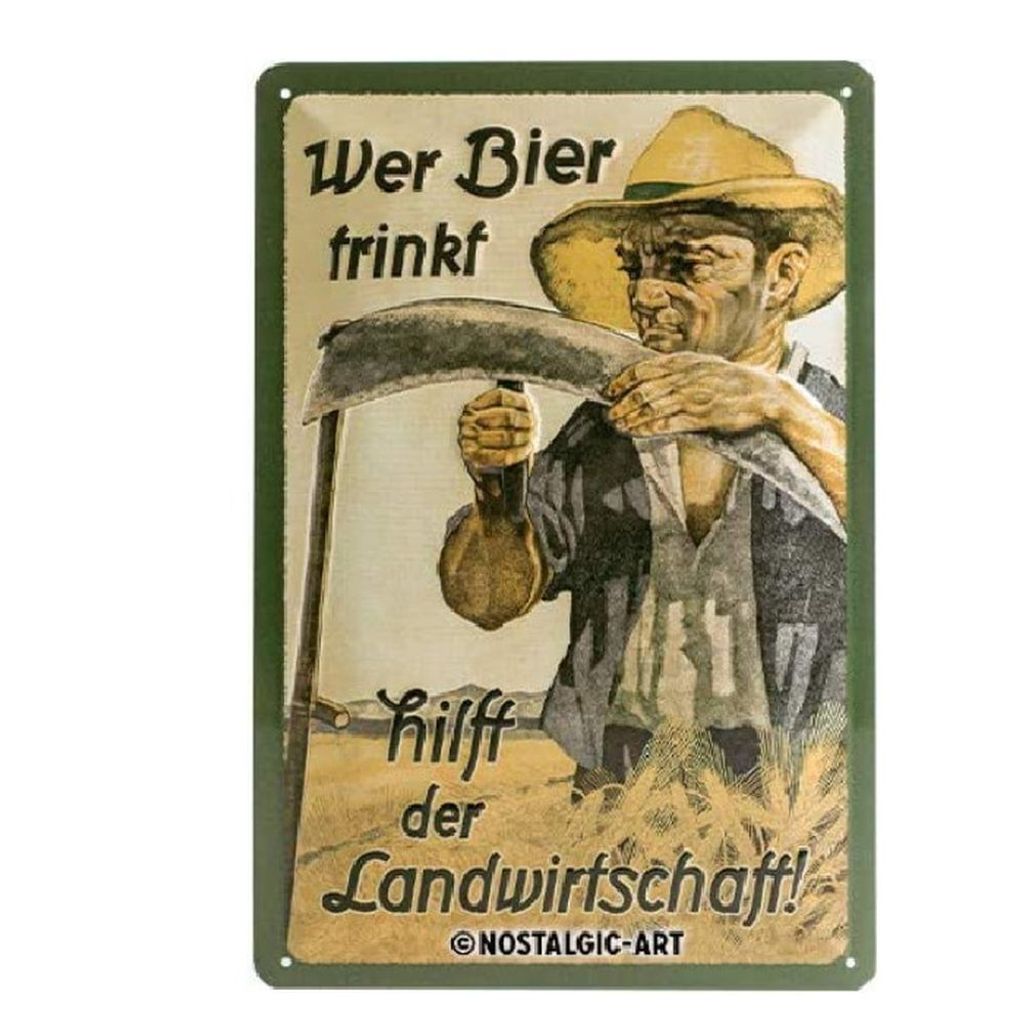 Nostalgic-Art - Blechschild 20 x 30cm - Open Bar - Wer Bier trinkt hilft der Landwirtschaft