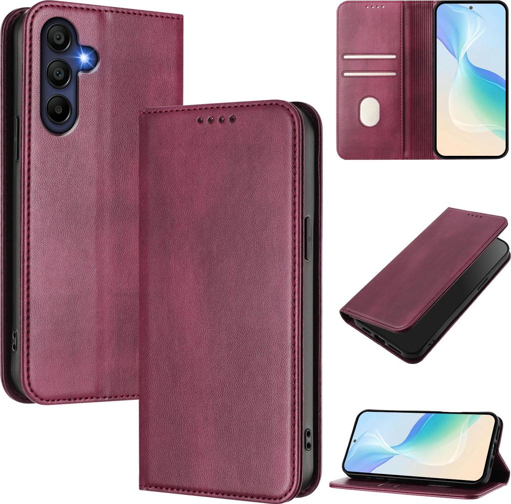 Handyhülle für Samsung Galaxy A17, Vintage Leder RFID Schutz Kartenfach Standfunktion Magnetische Klapphülle Rot
