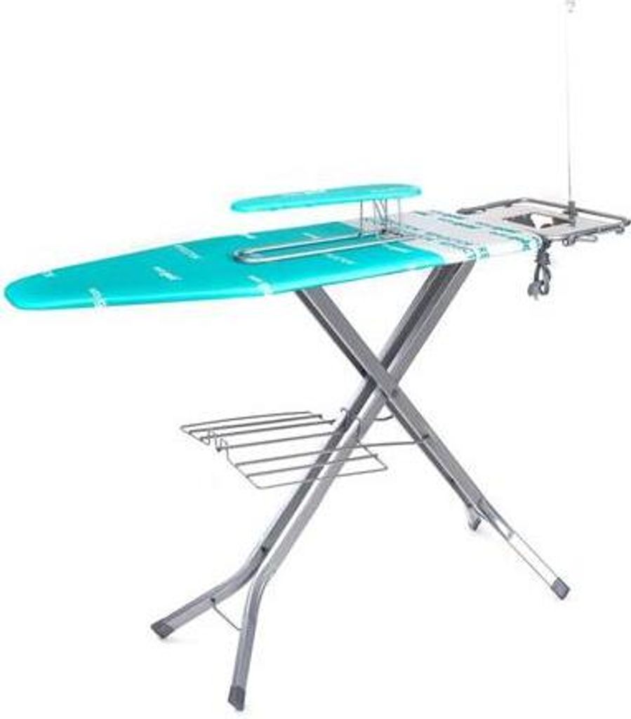 A professional studio shot of an ironing board against a white background.
