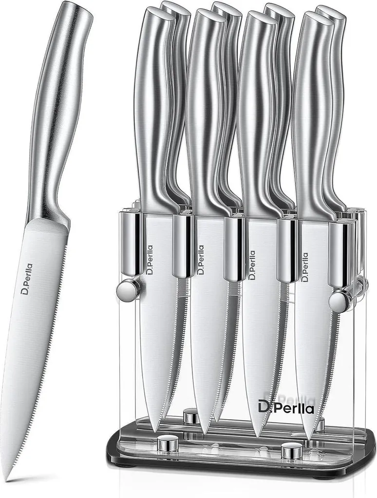 Chef Essential Set di coltelli da cucina in acciaio al carbonio – Set di 6 coltelli affilati – Set di coltelli da carne, verdura, pane – coltelli da chef antiaderenti – Set di coltelli da cucina
