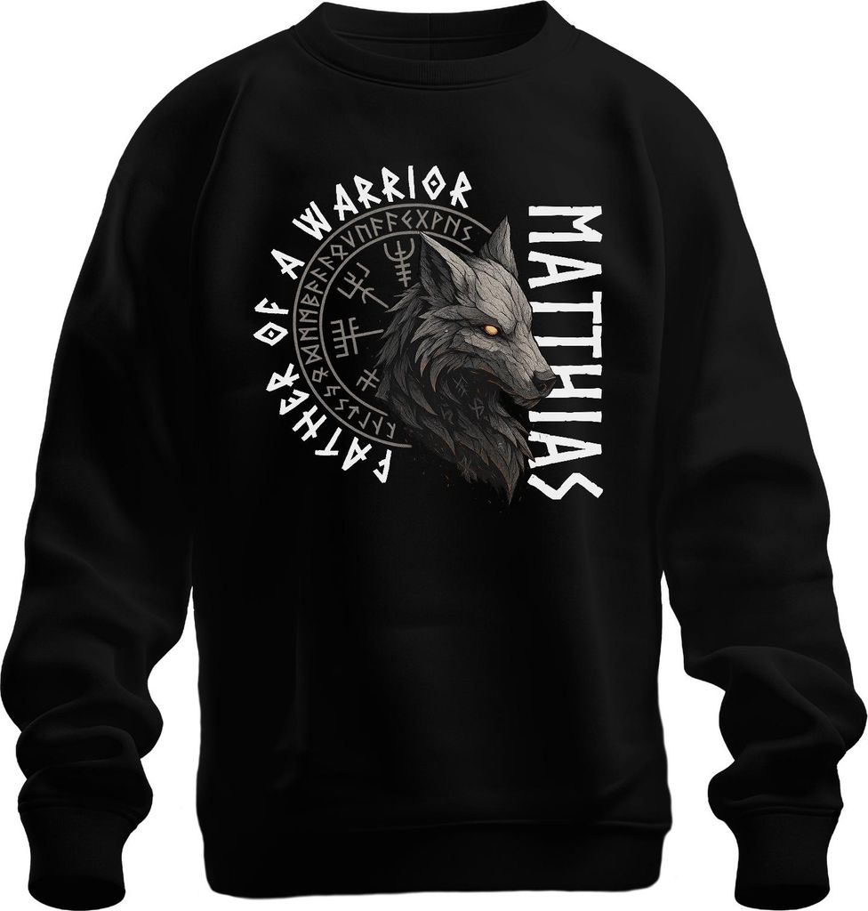 Wikinger Wolf Vater eines Kriegers Personalisiert Nordisch Uni Sweatshirt Pullover, Schwarz, L