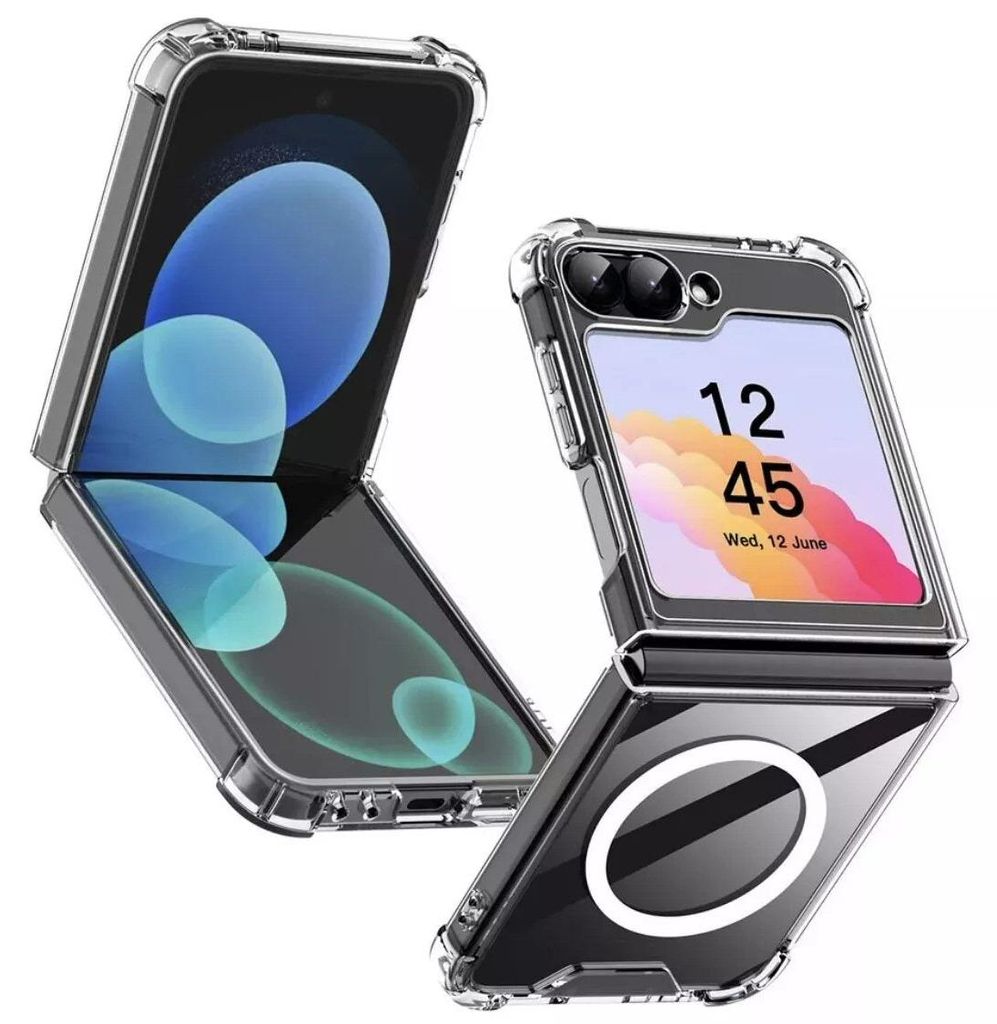 Durchsichtige Hülle für Samsung Galaxy Z Flip 6, magnetisch, kompatibel mit MagSafe, kratzfestes Silikon
