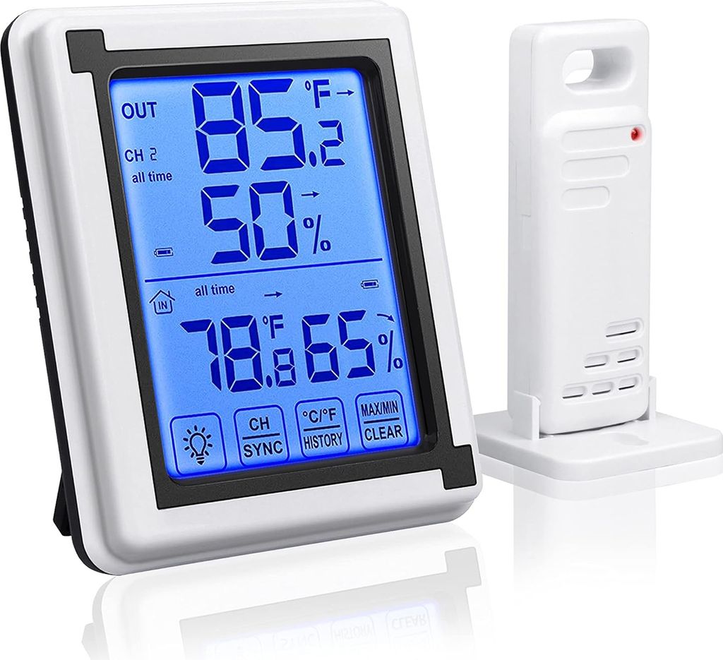Kabellose Wetterstation mit Außensensor – Digitales Thermometer, Hygrometer & Barometer, Wettervorhersage, LCD-Display, Innen/Außen, Reichweite...