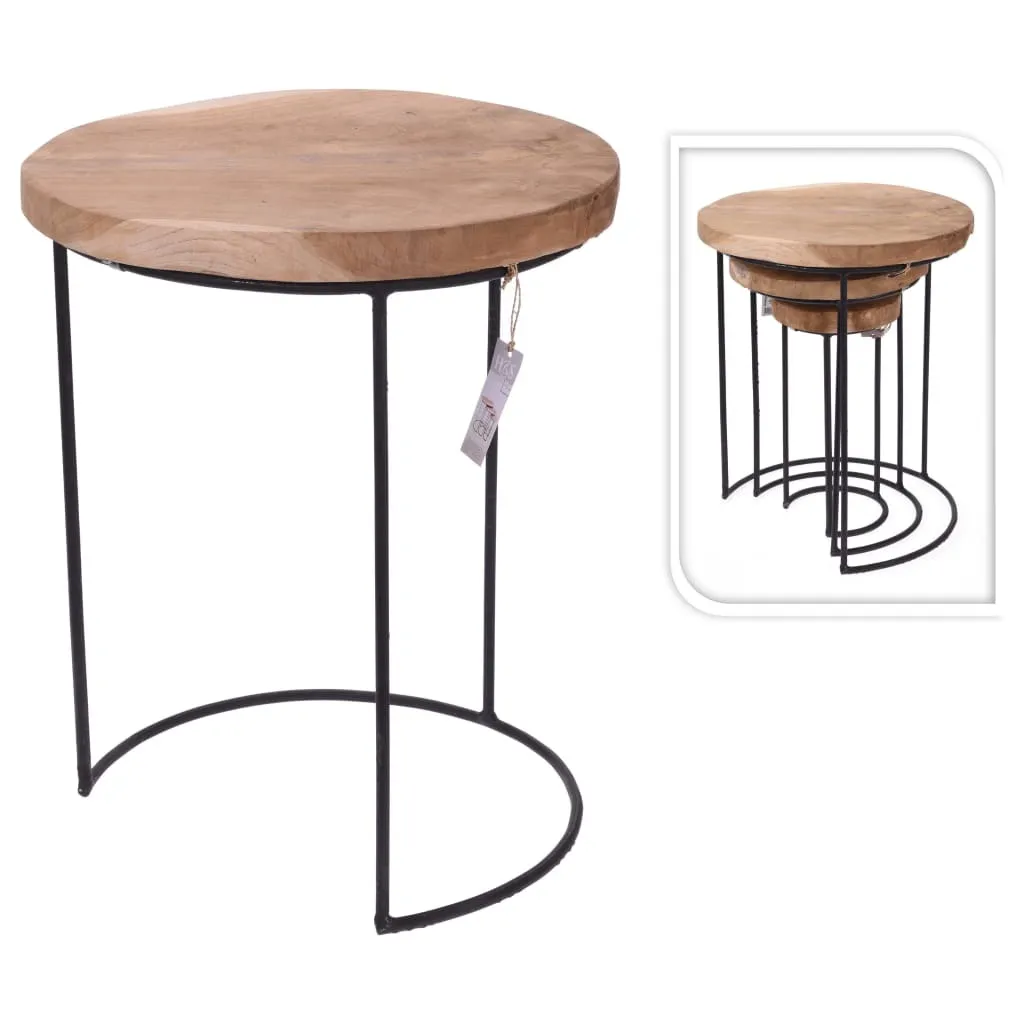 Set de 3 Tables de Salon Gigognes pour un Gain de Place en Teck Brut