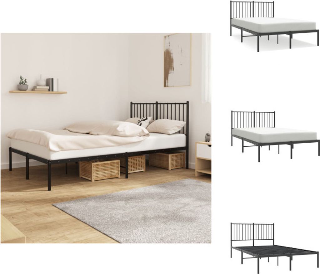 vidaXL Bettgestell mit Kopfteil Metall Schwarz 120x200 cm - Betten & Bettgestelle