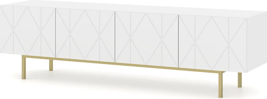 Meuble TV 180 cm Blanc Mat KAIRO - Grand Rangement pour Salon Moderne