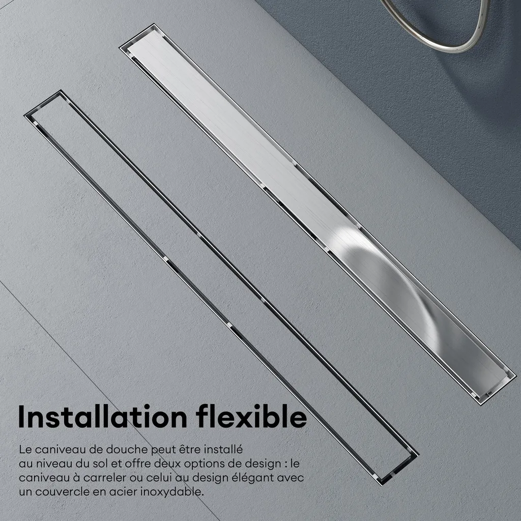 Caniveau de Douche Extra Plat 60cm Inox Chromé avec Siphon Anti-Odeur - 3
