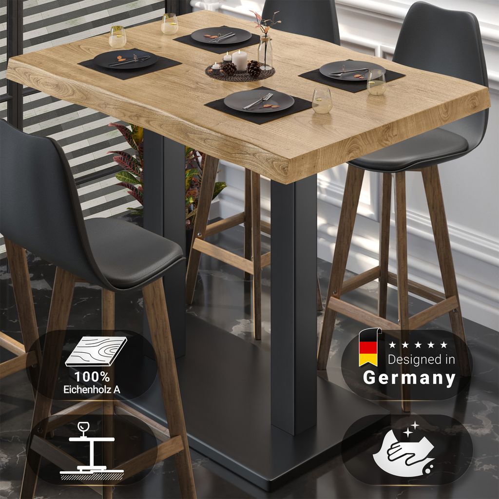 PMD | Bistro Stehtisch Baumkante | B:T:H 120 x 70 x 110 cm | Eiche / Schwarz | Quadratisch | Bartisch Gastro Stehtisch Bistrotisch