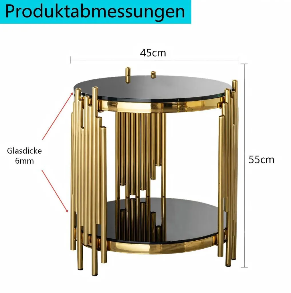 Petite table basse de luxe ronde verre noir et structure dorée chic - 3