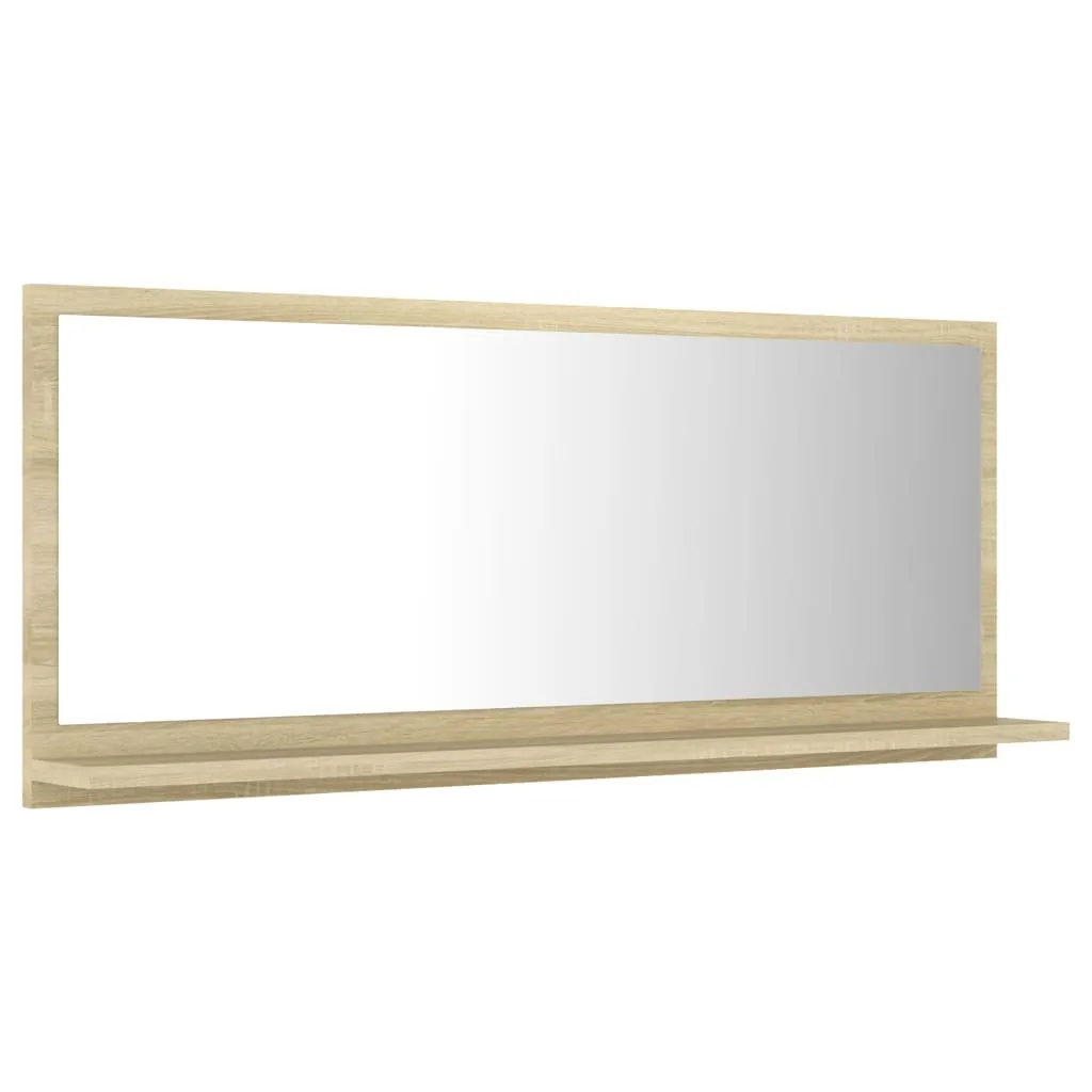 Miroir mural salle de bains chêne Sonoma avec tablette de rangement 90cm - 4