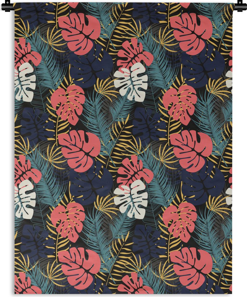 MuchoWow Wandteppich Wandbehang Flora - Gold - Muster - Hawaii - Tropisch 120x160 cm Tapisserie Dekoration Wandtuch - Wohnzimmer - Moderne