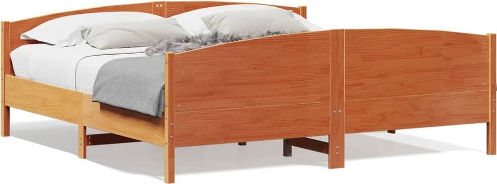 Schlichtes Massivholzbett - Bettgestell Holz mit Kopfteil Wachsbraun 200x200 cm Kiefer DE4793
