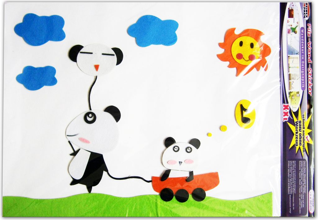 FILZ-WAND-STICKER 75x50cm Wandtattoo Aufkleber Wandsticker Kinderzimmer Kinder 1(Panda)