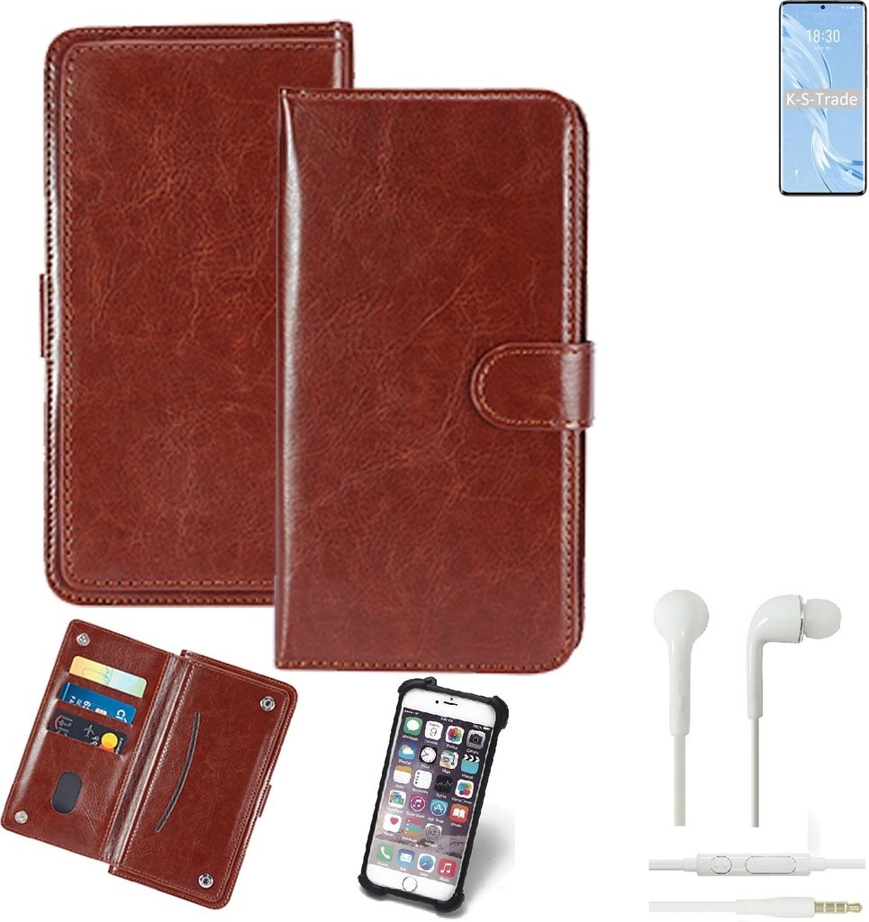 K-S-Trade 360° Hülle kompatibel mit Meizu 18 Pro inkl. Headphones braun Kunstleder Case BookCase WalletCase Kunstlederederhülle Handyhülle,