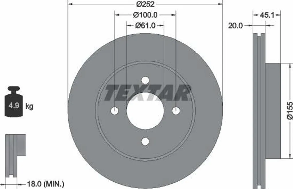 Disque de frein TEXTAR 92148800 idéal pour entretien Nissan Almera