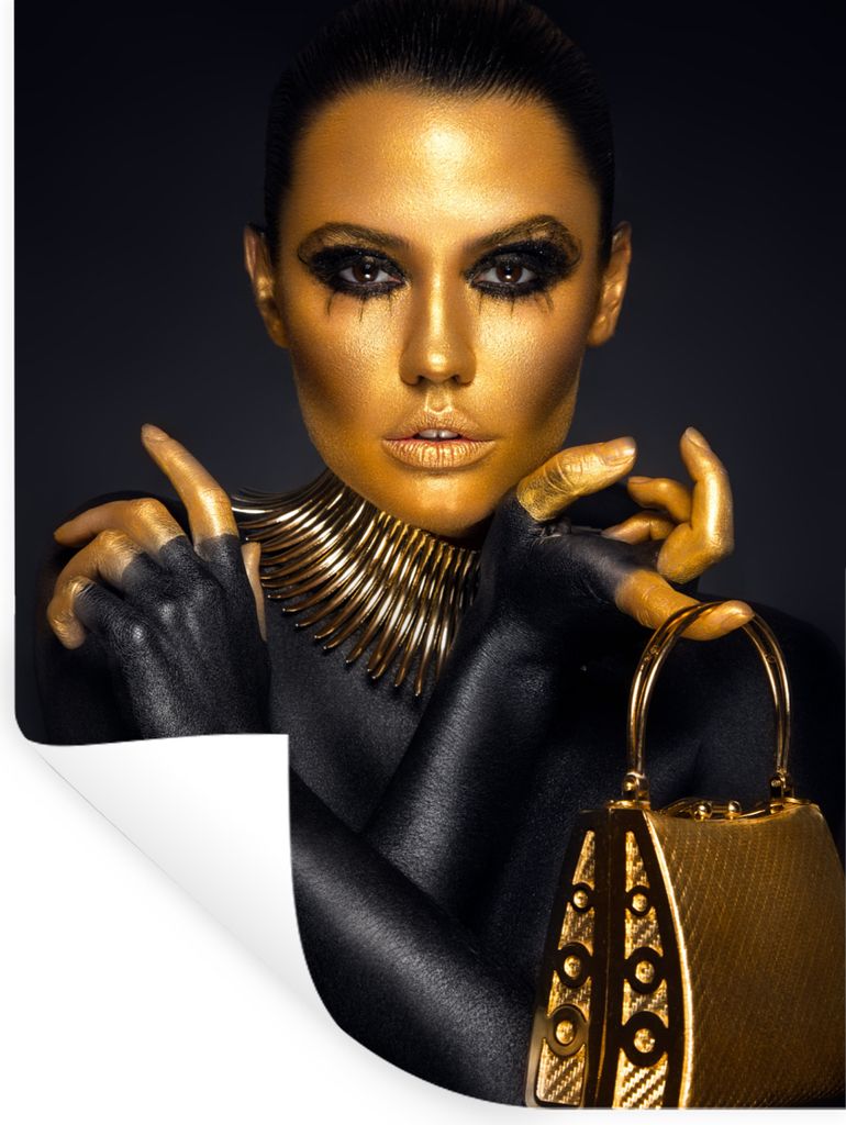 MuchoWow Wandtattoo Wandsticker Wandaufkleber Make-up - Tasche - Gold - Luxus - Frau 60x80 cm Selbstklebend und Repositionierbar - Repositionierb...