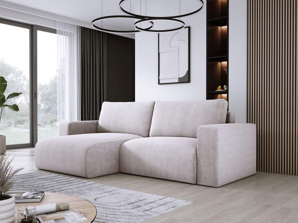 DomoHome Universelles Ecksofa Mit Schlaffunktion Und Bettkasten Weicher Cordstoff Flexibel Stellbar Linkes Layout Schlaffläche: 205x125cm Größe:...