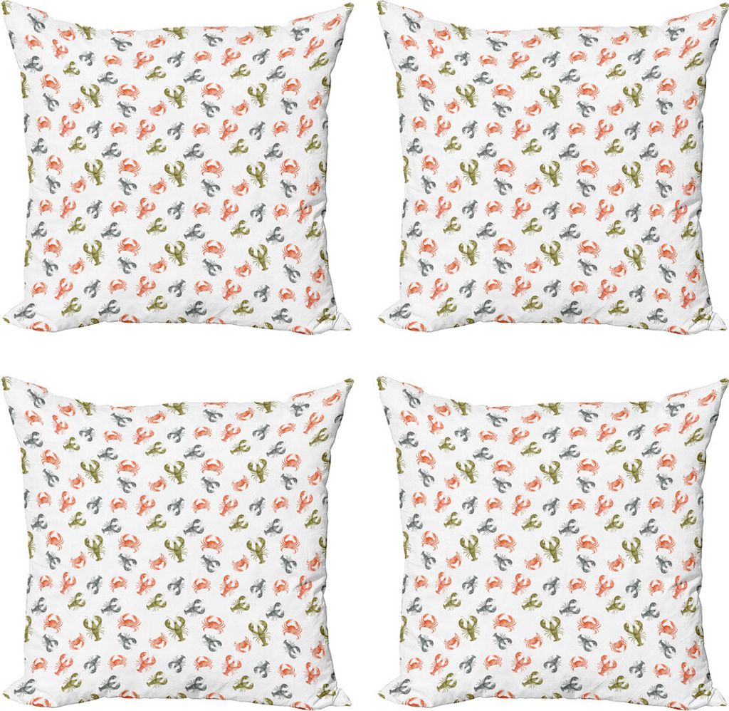ABAKUHAUS Hummer Kissenbezug Set (4 Stück), Aquarell Krusten, Moderner Doppelseitiger Digitaldruck, 45 cm x 45 cm, Vermilion Khaki und Grau