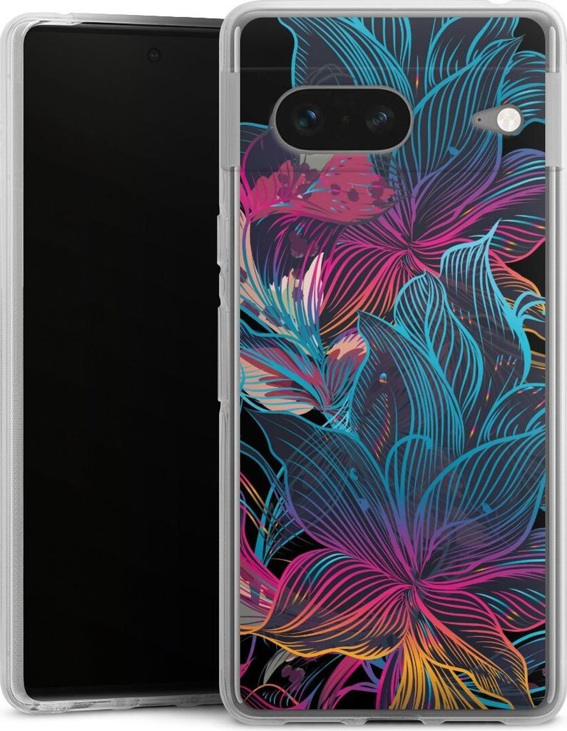 DeinDesign Handyhülle für Google Pixel 7 Silikon Hülle Case Smartphone Schutzhülle Blumen Neon bunt