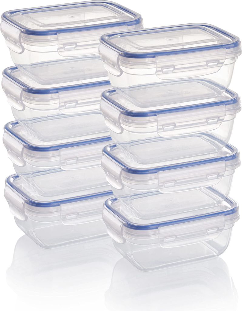 Kunststof opslagcontainers set, 8x rechthoekig, stapelbaar, magnetronbestendig, vaatwasserbestendig