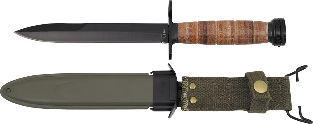 Baïonnette M4 MFH Authentique avec Manche en Cuir et Fourreau de Transport