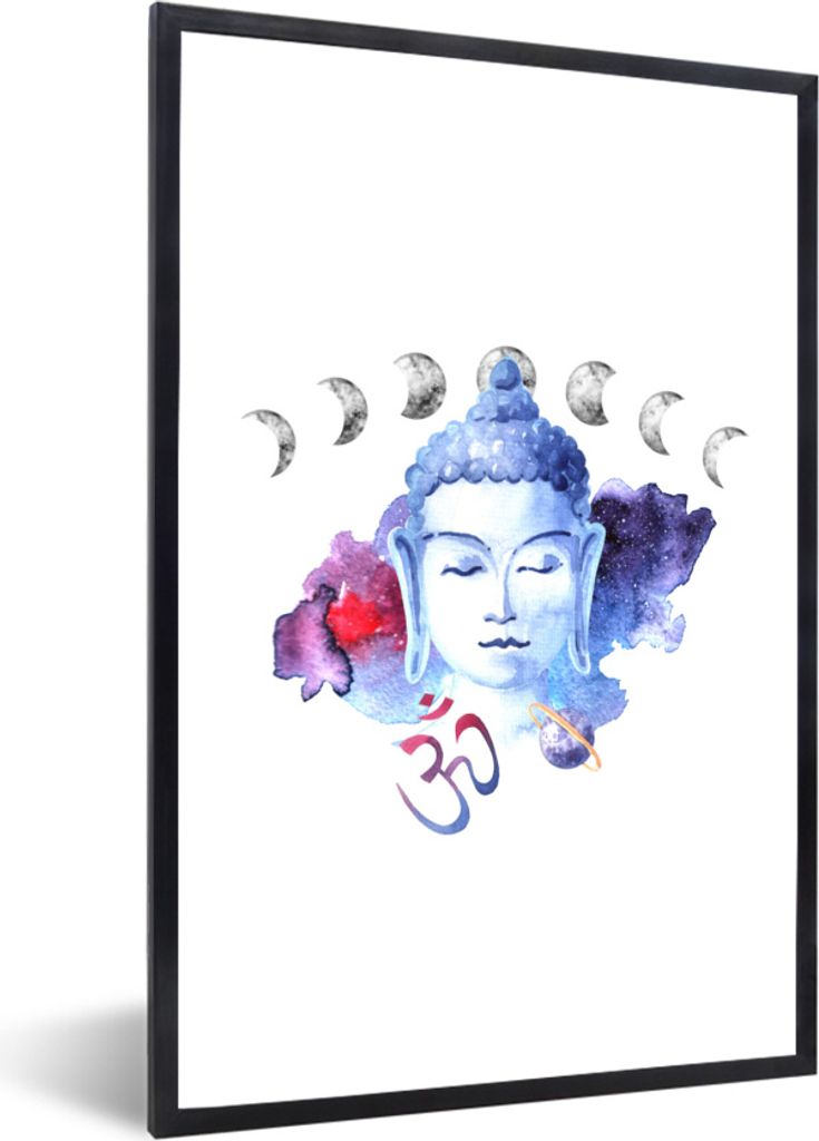 MuchoWow MuchoWow Gerahmtes Poster Buddha - Mond - Weiß 40x60 cm - Poster mit zchwarzem Bilderrahmen - Papierdruck - Wandbilder
