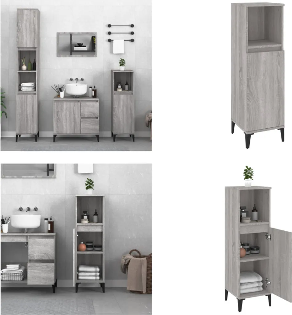 vidaXL Mobiletto Grigio Sonoma 30x30x100 cm | Montaggio Facile Bagno