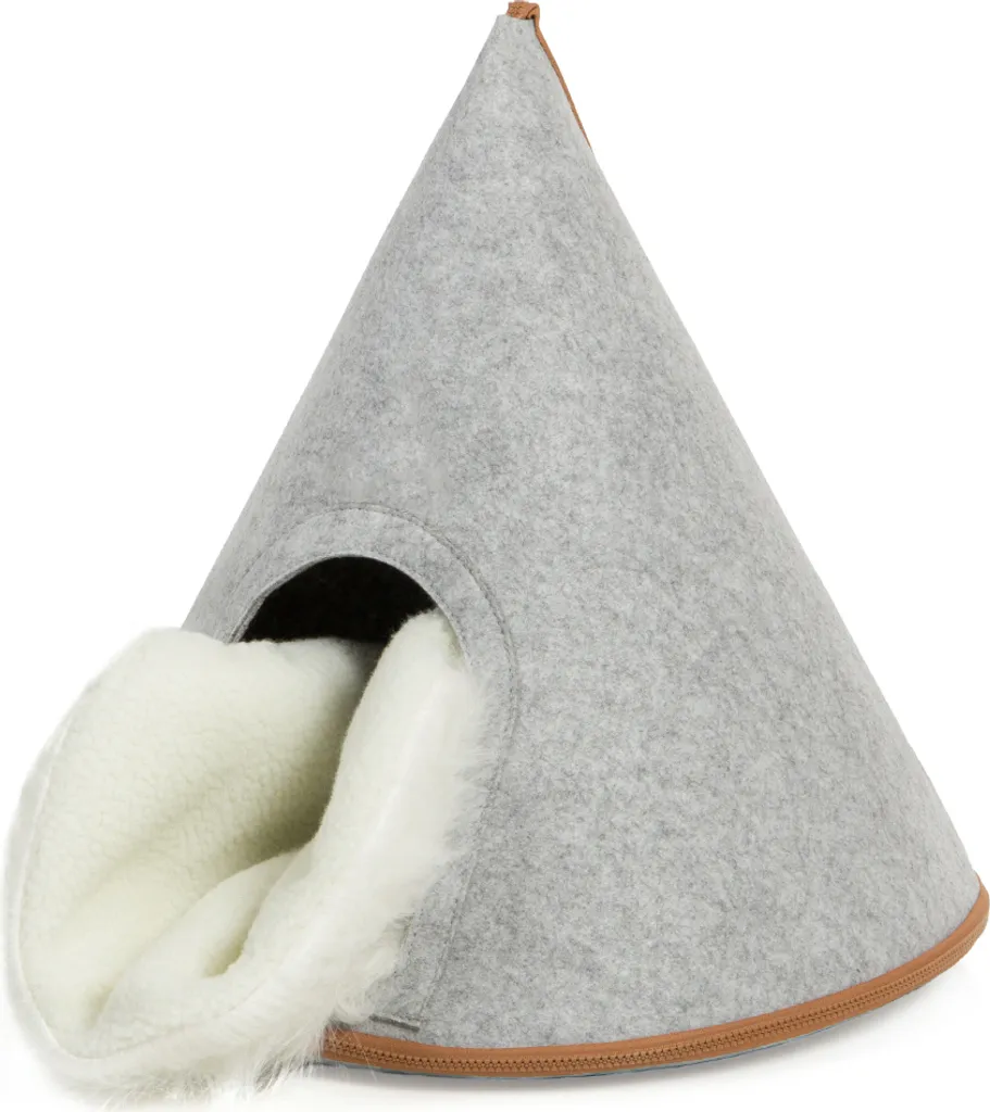 Cuccia Grotta Gatto Tipi Feltro | Grigio Chiaro Lavabile con Cuscino - 5