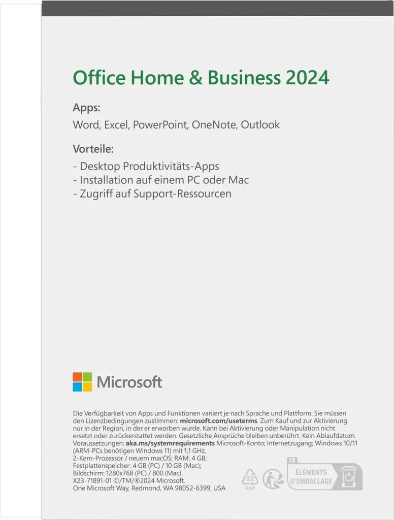 Office 2024 Home and Business German EuroZone Medialess Obrázok produktu 2