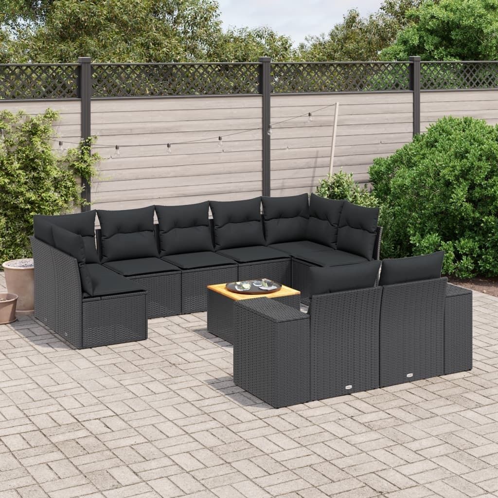 Design 10-tlg. Garten-Sofagarnitur mit Kissen Schwarz Poly Rattan, Gartenmöbel-Sets 2024 Neu