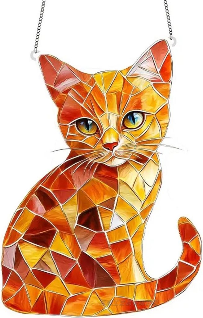 Katzen-Kunstornament, Acryl-Fenster-Sonnenfänger, buntes Katzen-Panel, Wandbehang, Kunstdekor für Katzenliebhaber