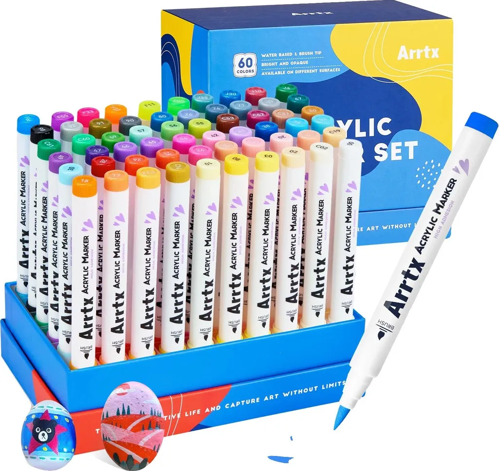 Feutres acryliques non toxiques et étanches en lot de 60 couleurs 60A