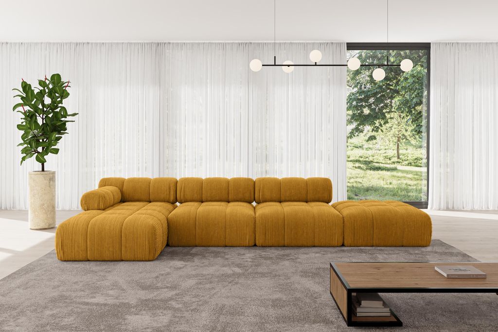 ALTDECOR Modulares Sofa Ecksofa in L-Form - Lizur-L2 - 380x160x70 cm Senfgelb Corner modular Sofa Eckcouch Couch Wohnlandschaft Cauchsofa Polstersofa