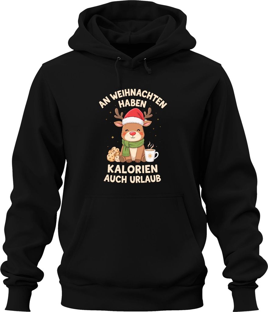 An Weihnachten haben Kalorien Urlaub Rentier Geschenk lustig Uni Hoodie Kapuzenpullover, Schwarz, XXL