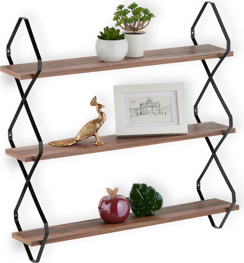 Relaxdays Wandregal, 3 Ablagen, HBT: 60 x 60 x 18,5 cm, Produktbild 
