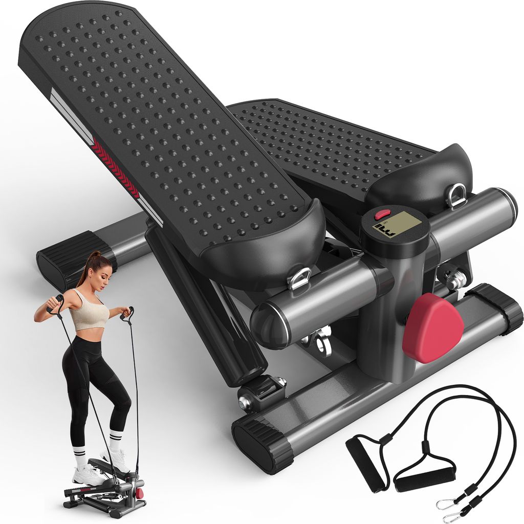 JASPORT ST1 Mini-Stepper, 2-in-1 mit Power Ropes, LCD, Einstellbarer Widerstand, für Bein- & Armtraining, Leise & Kompakt, max. 100kg Belastung