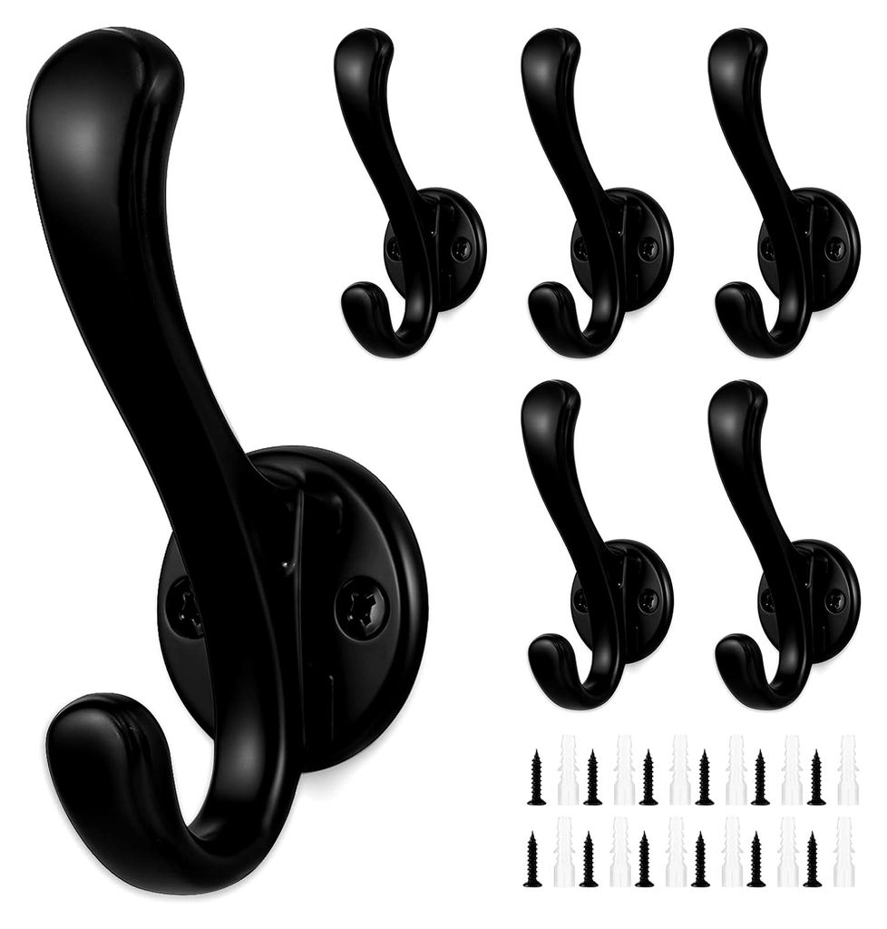 6 Stück Garderobenhaken Schwarz, Wandhaken zum Schrauben für Wohnzimmer, Schlafzimmer, Badezimmer, Kleidung, Handtücher, Schals und Schlüssel