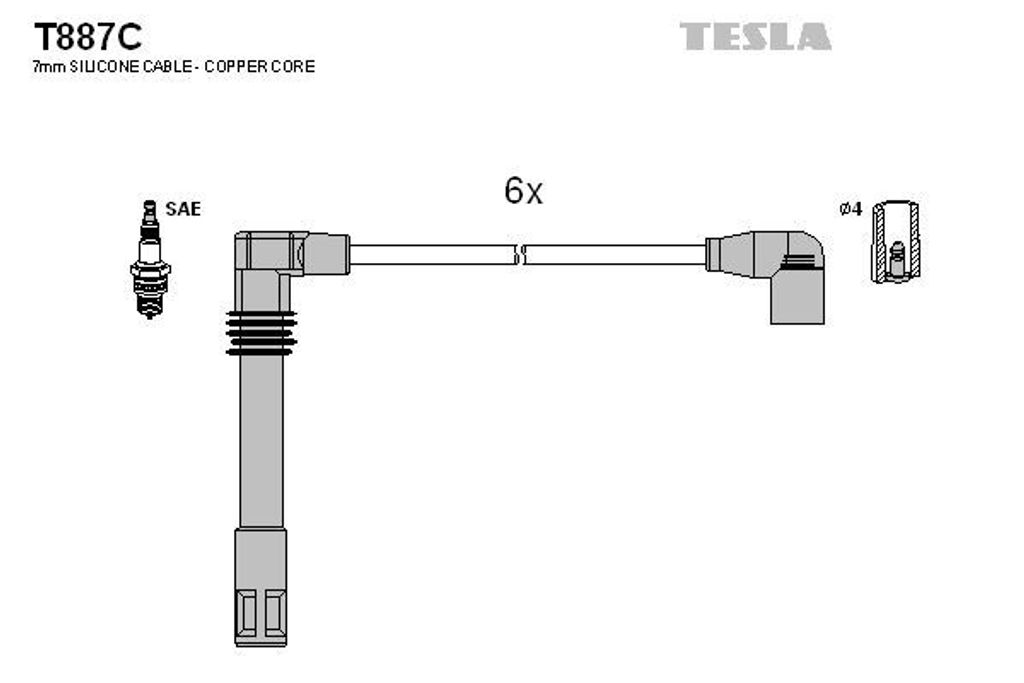 TESLA T887C Zündkabelsatz Zündleitungssatz für VW PASSAT Variant (3B6) PASSAT Variant (3B5) PASSAT (3B3) PASSAT (3B2) für AUDI A4 Avant (8E5, B6)