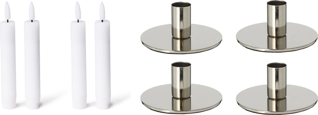Novaliv 4er-Set Stabkerzenhalter SILBER Weihnachtsdekoration candle holder 10x5cm Metall mit LED Kerzen flammenlos Echtwachskerzen Premium Adventsk...