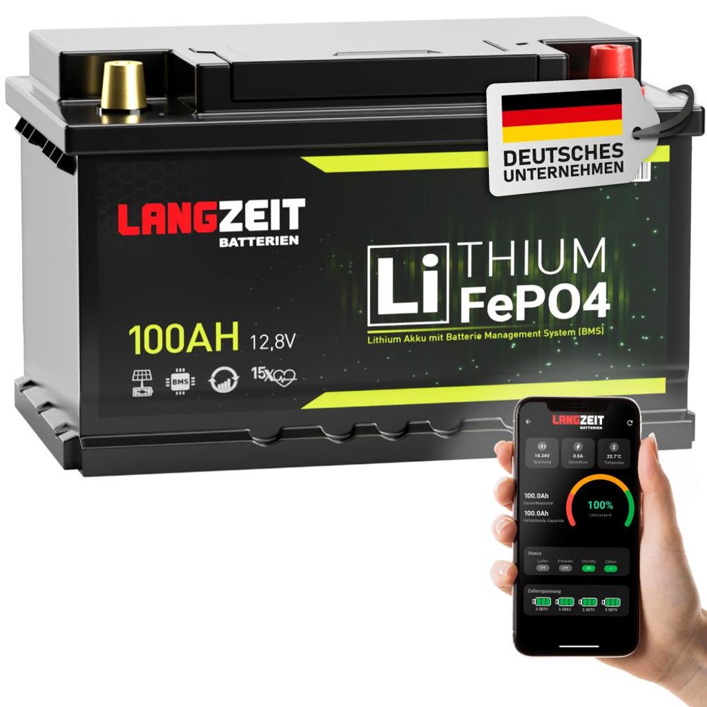 LANGZEIT LiFePO4 100Ah Bluetooth BMS 12V Lithium Batterie Produktbild 