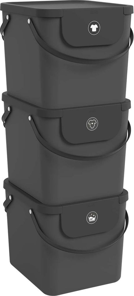 Rotho 3tlg.Wäschesortiersystem Set 40 L Albula aus Kunststoff - Wäschesammler mit Deckel - Wäschekorb 40,0 x 35,8 x 34,0 cm - Wäschesortierer