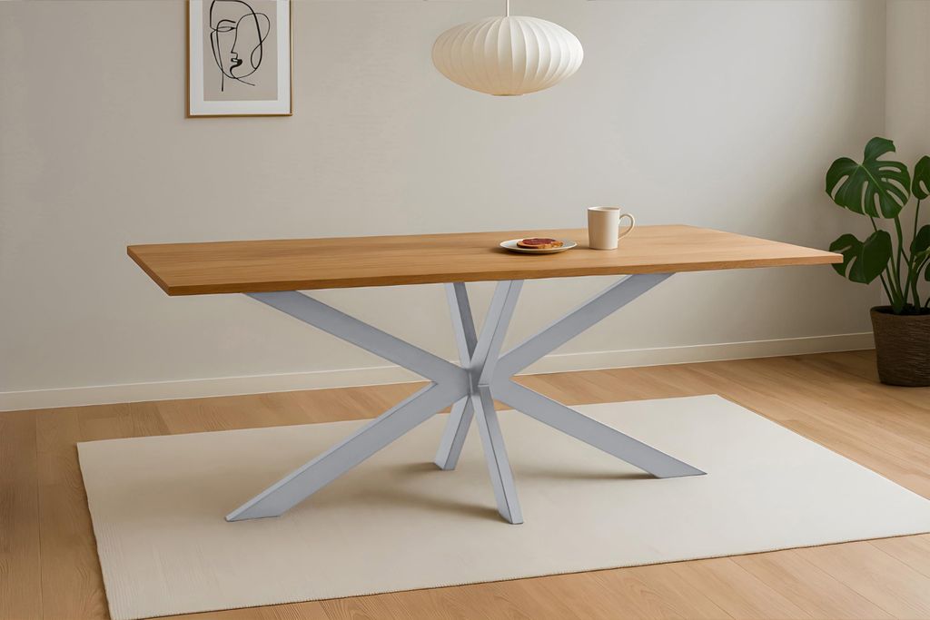 Esstisch Salvador | 280 x 100 cm | Eiche massiv + geölt | Baumkante | Spider-Gestell Metall Silber | pflegeleichter Esszimmertisch/Küchentisch/Ei...