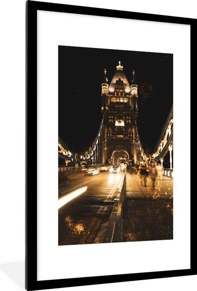 MuchoWow MuchoWow Gerahmtes Poster Gold - Brücke - Tower Bridge 60x90 cm - Poster mit zchwarzem Bilderrahmen - Dekoration - Wandposter Wohnzim...