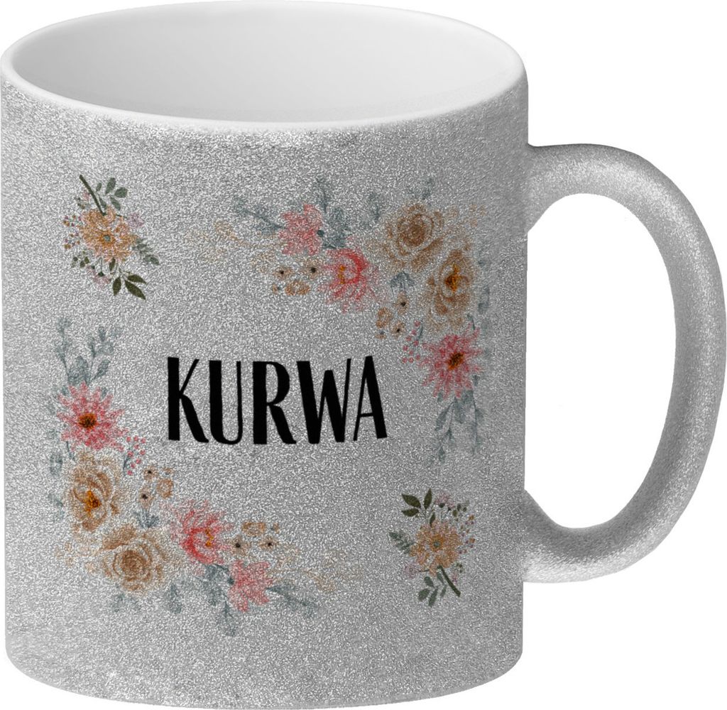 Kurwa Glitzer-Kaffeebecher