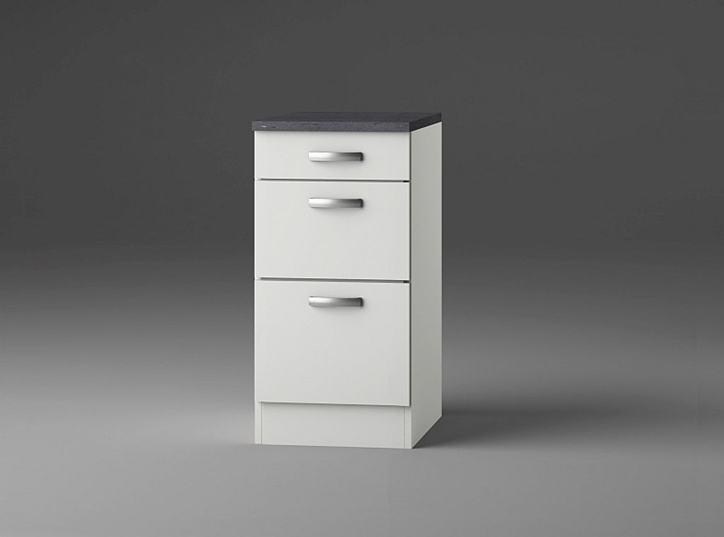 Küchen Schubladenunterschrank mit Arbeitsplatte Lagos U436-9 in weiß 40 cm breit