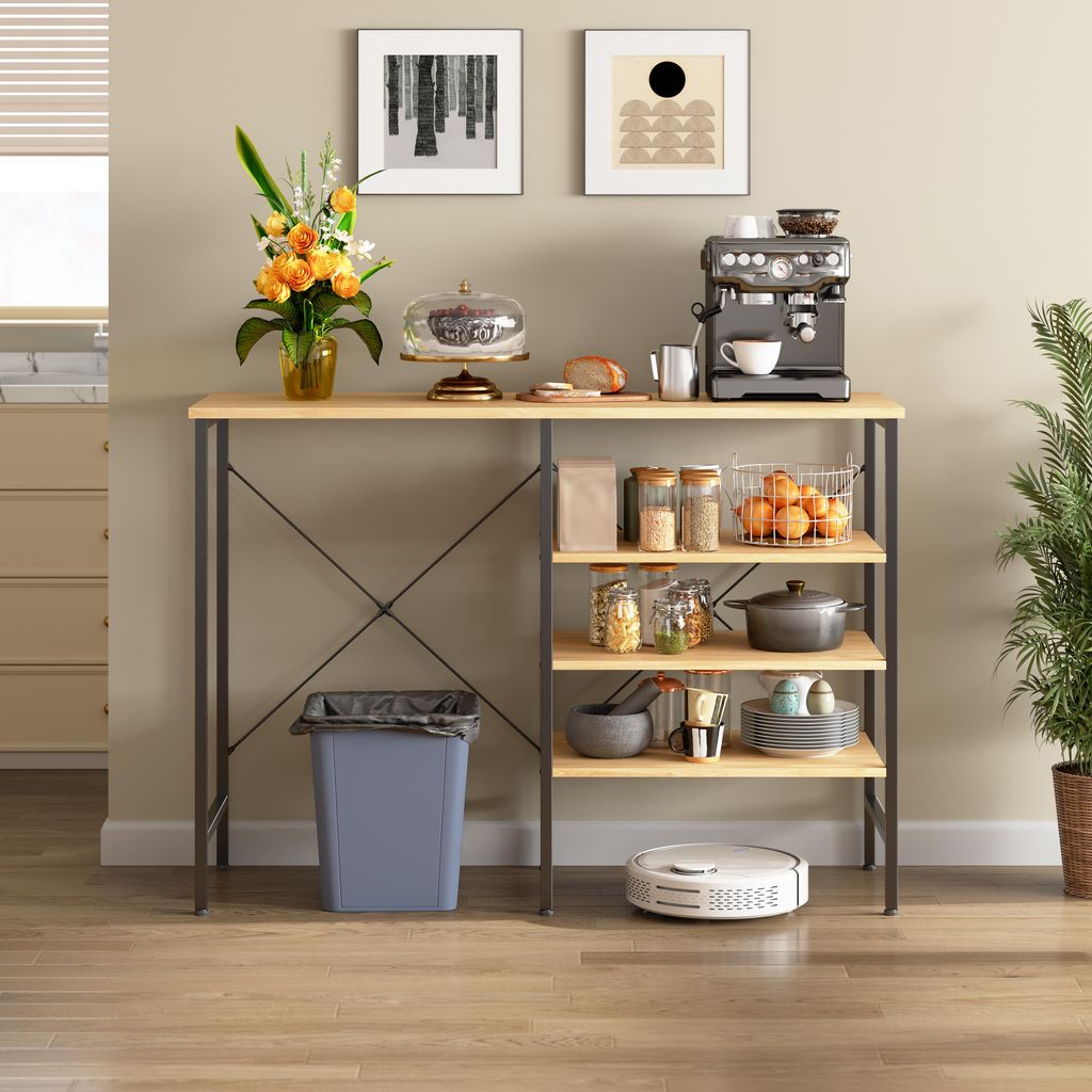 Flexibler Organizer-Tisch mit schwarzem Metallgestell, Holzoptik-Platte, 120x40x85,5 cm, für Küche, Wohnzimmer, Keller & Garage